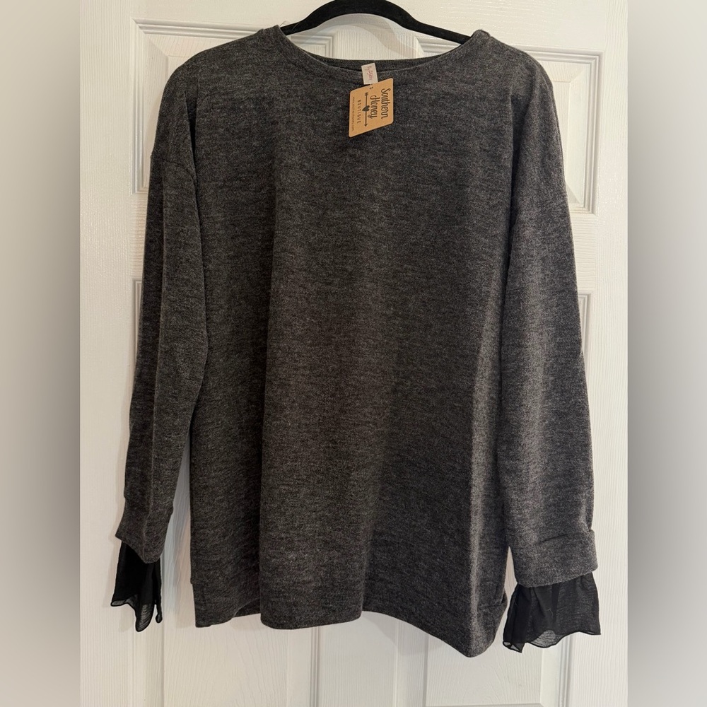 NWT My Story Sweater Women MEDIUM Gray Black  Tunic Pullover  Date Night